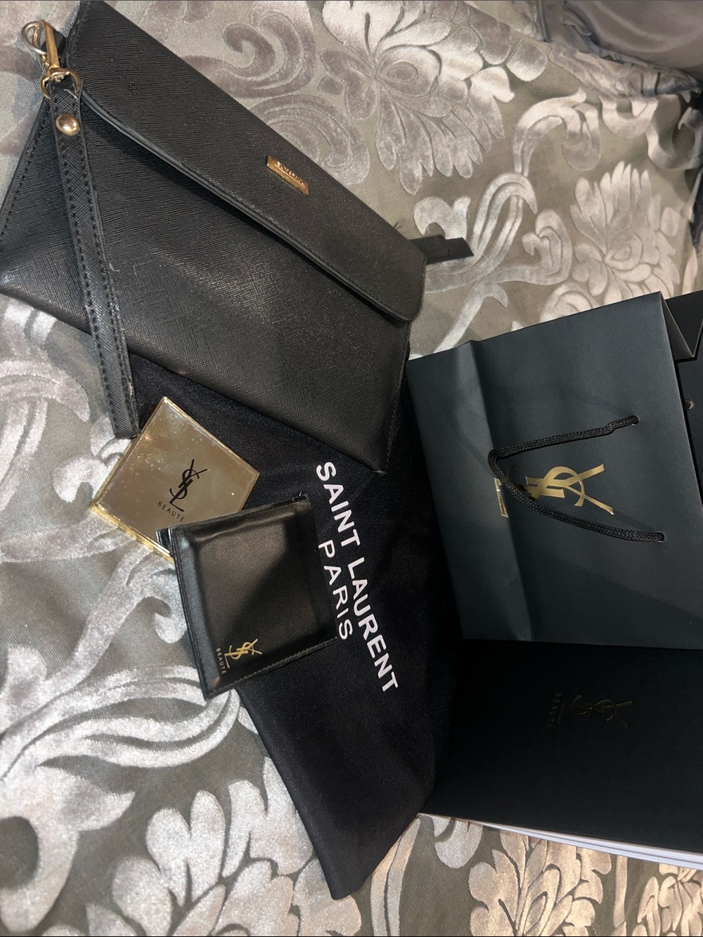 ~Elim And Paul Black Saffiano Envelope
Clutch w/Gold Hardware Detailing~